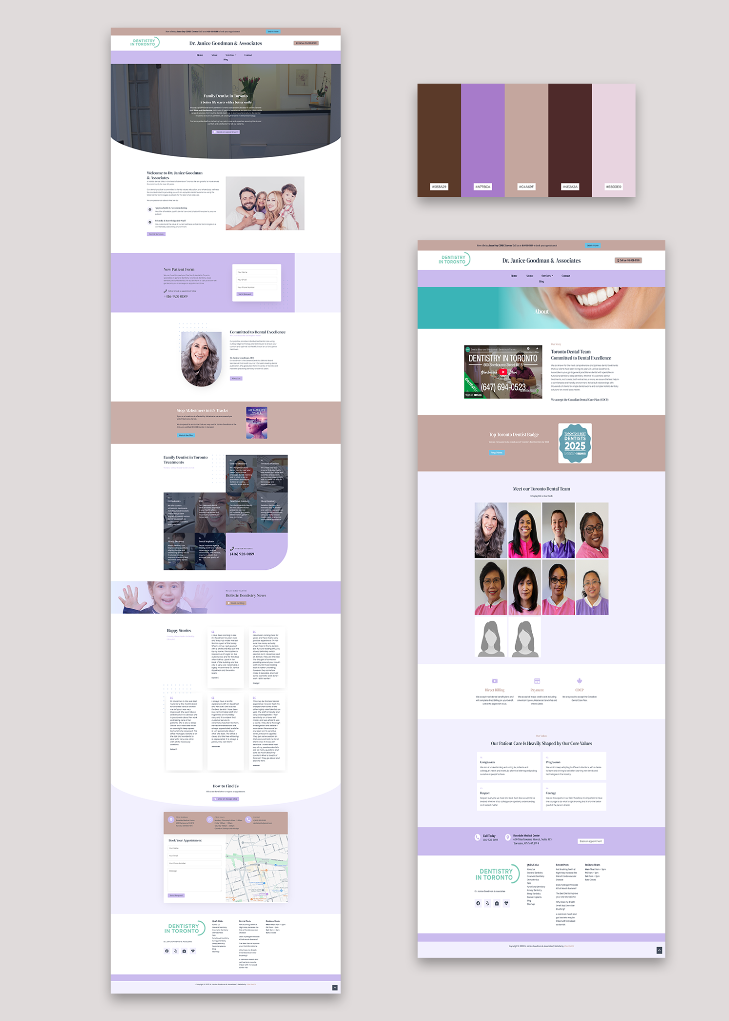 Janice Goodman new dental website multiple shots and colour palette of lavender, brown and white